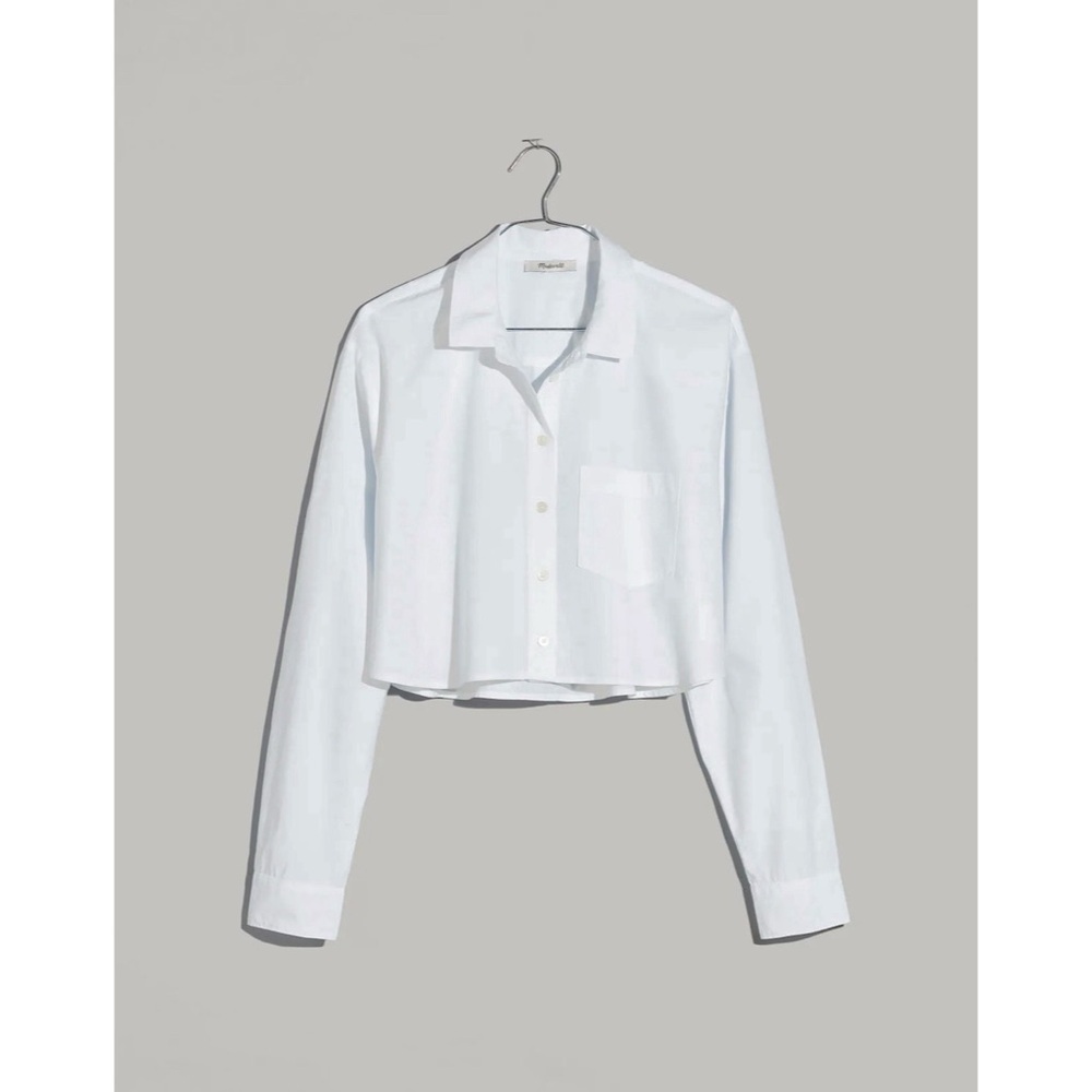 NWT Madewell XXS Poplin Oversized Supercrop Ex-Boyfriend Shirt in Eyelet White